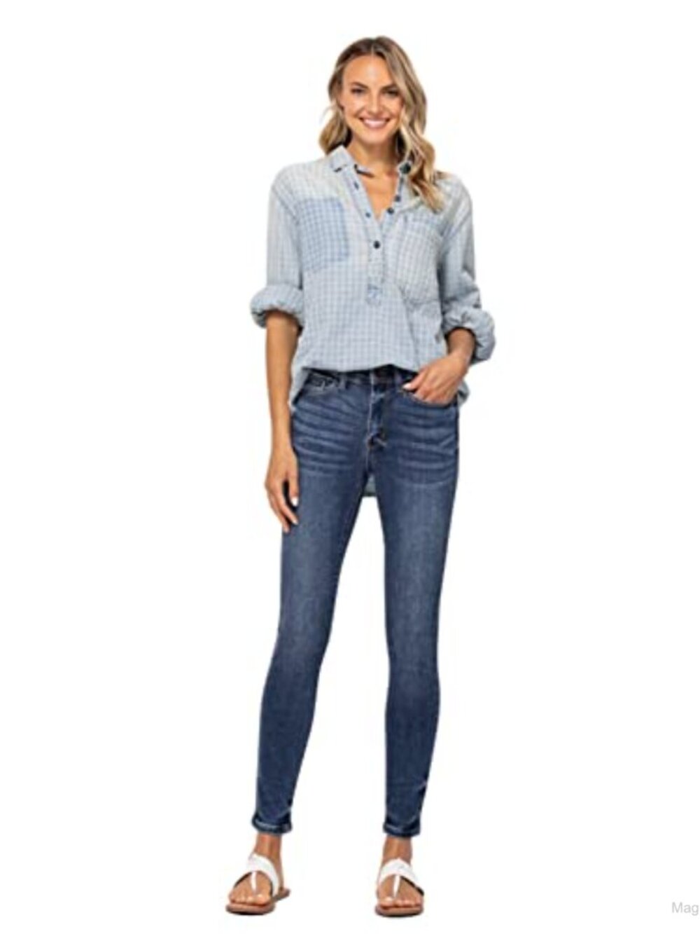 Mid Rise Skinny Jeans Stretch Cotton Denim Ankle Length 5 Pocket